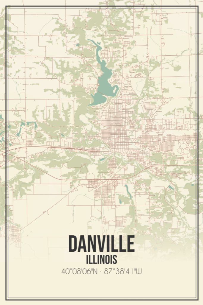 Retro Street Map of Danville Illinois